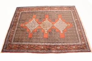 Vintage Orange Geometric 4X5 Bidjar Sanneh Persian Rug