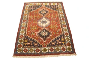 Vintage Rusty Red Tribal 4X5 Yalameh Persian Rug