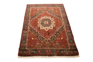 Vintage Geometric Red 3'4X4'9 Bidjar Persian Rug