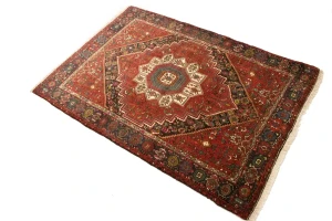 Vintage Geometric Red 3'4X4'9 Bidjar Persian Rug