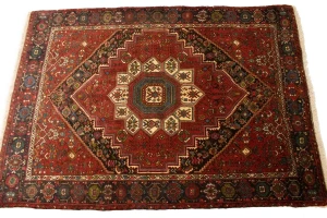 Vintage Geometric Red 3'4X4'9 Bidjar Persian Rug
