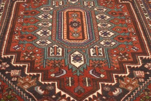 Vintage Geometric Scarlet Red 4X5 Bidjar Persian Rug