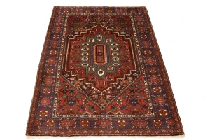 Vintage Geometric Scarlet Red 4X5 Bidjar Persian Rug