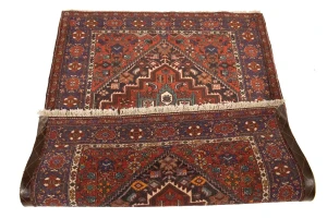 Vintage Geometric Scarlet Red 4X5 Bidjar Persian Rug