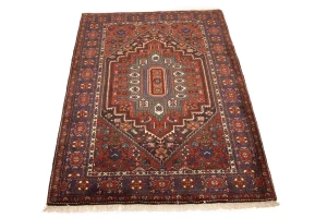 Vintage Geometric Scarlet Red 4X5 Bidjar Persian Rug