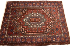 Vintage Geometric Scarlet Red 4X5 Bidjar Persian Rug
