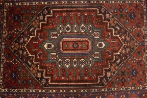 Vintage Geometric Scarlet Red 4X5 Bidjar Persian Rug