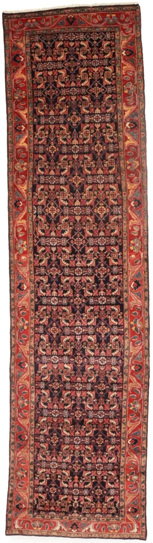 Semi Antique Tribal 4X14 Hossainabad Persian Runner Rug
