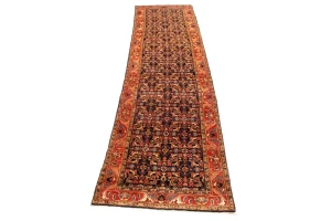 Semi Antique Tribal 4X14 Hossainabad Persian Runner Rug
