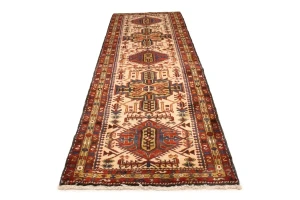 Semi Antique Geometric Cream 4X11 Karajeh Persian Runner Rug