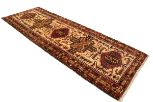 Semi Antique Geometric Cream 4X11 Karajeh Persian Runner Rug