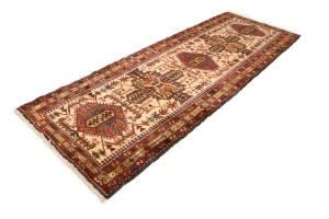 Semi Antique Geometric Cream 4X11 Karajeh Persian Runner Rug