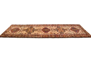 Semi Antique Geometric Cream 4X11 Karajeh Persian Runner Rug