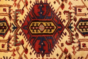 Semi Antique Geometric Cream 4X11 Karajeh Persian Runner Rug