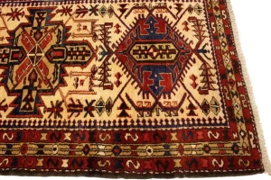Semi Antique Geometric Cream 4X11 Karajeh Persian Runner Rug