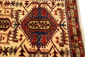 Semi Antique Geometric Cream 4X11 Karajeh Persian Runner Rug