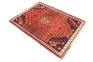 Scarlet Red Tribal 3'5X4'9 Shiraz Persian Rug