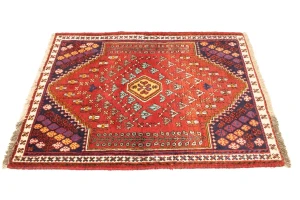 Scarlet Red Tribal 3'5X4'9 Shiraz Persian Rug