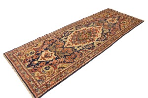 Semi Antique Dark Navy Floral 3'5X10 Mahal Persian Runner Rug