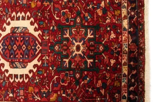 Vintage Red Geometric 4X11 Karajeh Persian Runner Rug