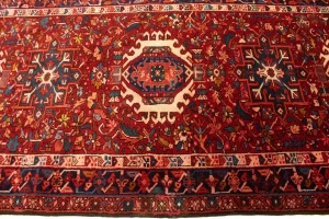 Vintage Red Geometric 4X11 Karajeh Persian Runner Rug