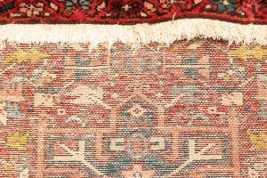 Vintage Red Geometric 4X11 Karajeh Persian Runner Rug