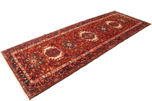 Vintage Red Geometric 4X11 Karajeh Persian Runner Rug