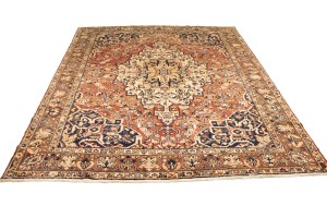 Antique Brick Red Floral 10'6X12'7 Bakhtiari Persian Rug