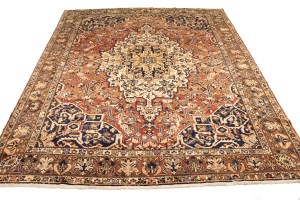 Antique Brick Red Floral 10'6X12'7 Bakhtiari Persian Rug