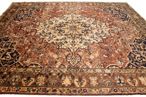 Antique Brick Red Floral 10'6X12'7 Bakhtiari Persian Rug