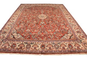 Semi Antique Scarlet Red Floral 10X13'5 Mahal Persian Rug
