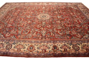 Semi Antique Scarlet Red Floral 10X13'5 Mahal Persian Rug