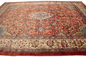 Semi Antique Scarlet Red Floral 10X14 Mahal Persian Rug