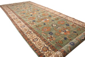Green Floral 10X27 Heriz Sultanabad Persian Rug