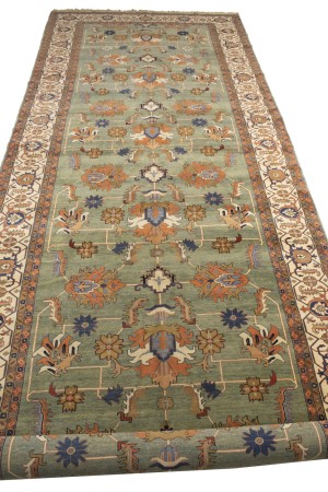 Green Floral 10X27 Heriz Sultanabad Persian Rug