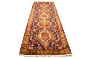 Vintage Dark Purple-navy Tribal 3'6X10'7 Karajeh Persian Runner Rug