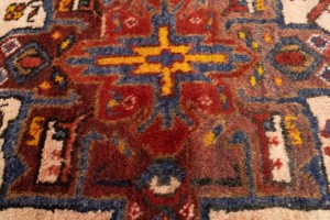 Semi Antique Cream Geometric 4X12 Karajeh Persian Runner Rug