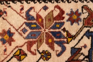 Semi Antique Cream Geometric 4X12 Karajeh Persian Runner Rug