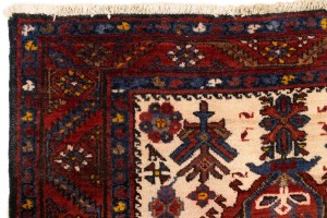 Semi Antique Cream Geometric 4X12 Karajeh Persian Runner Rug