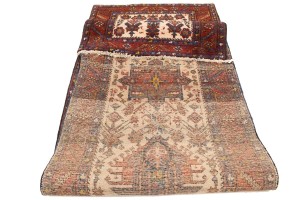 Semi Antique Cream Geometric 4X12 Karajeh Persian Runner Rug