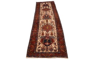 Semi Antique Cream Geometric 4X12 Karajeh Persian Runner Rug