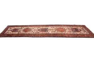 Semi Antique Cream Geometric 4X12 Karajeh Persian Runner Rug