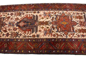 Semi Antique Cream Geometric 4X12 Karajeh Persian Runner Rug