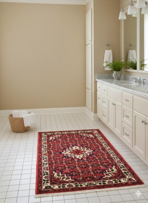 3'4 X 4'9 Hand Knotted Hamedan Red Floral Persian Wool Rug