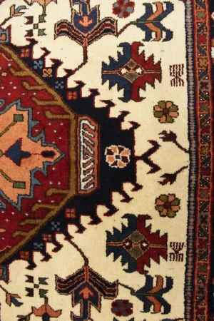Vintage Cream Tribal 5X8 Karajeh Persian Rug
