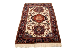Vintage Cream Tribal 5X8 Karajeh Persian Rug