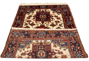 Vintage Cream Tribal 5X8 Karajeh Persian Rug