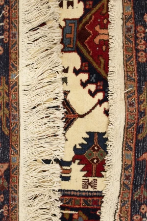 Vintage Cream Tribal 5X8 Karajeh Persian Rug