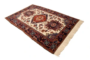 Vintage Cream Tribal 5X8 Karajeh Persian Rug
