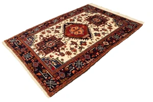 Vintage Cream Tribal 5X8 Karajeh Persian Rug